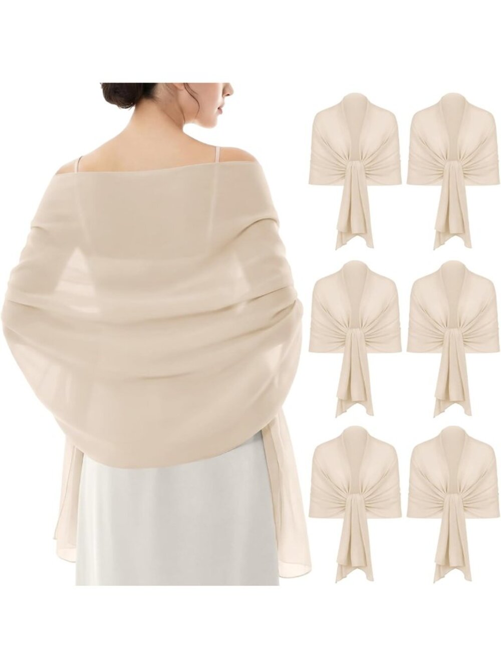 6 Pcs Soft Chiffon Scarves & Wraps - Elegant Shawls for Weddings & Evening
